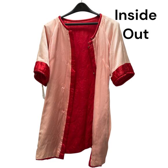 Vintage 1940s Red Quilted Satin Robe Bed Jacket Chinese Frog Closures Lined - Picture 9 of 16